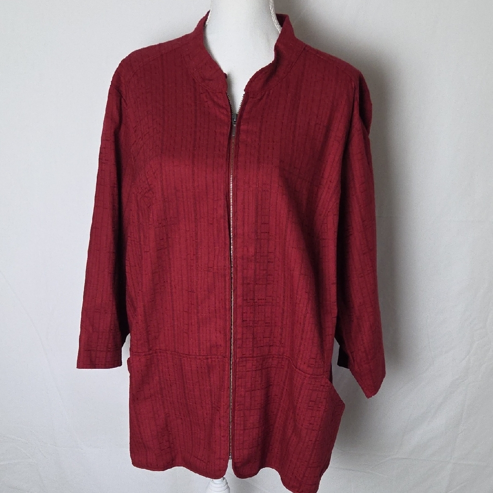 NWT Christopher Banks Women's Texture Stitch Shacket Zip 3/4 Sleeve Boho Size 3X